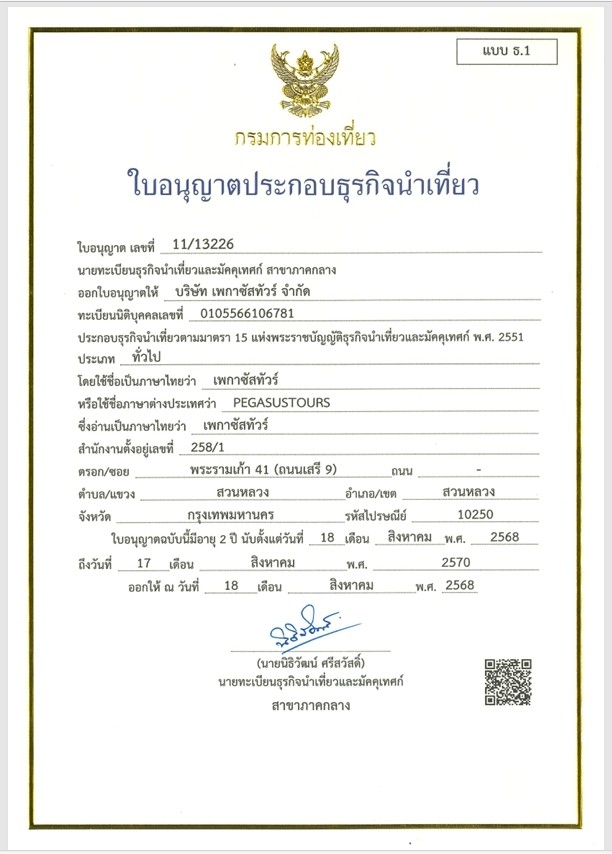 ใบอนุญาตธุรกิจนำเที่ยว